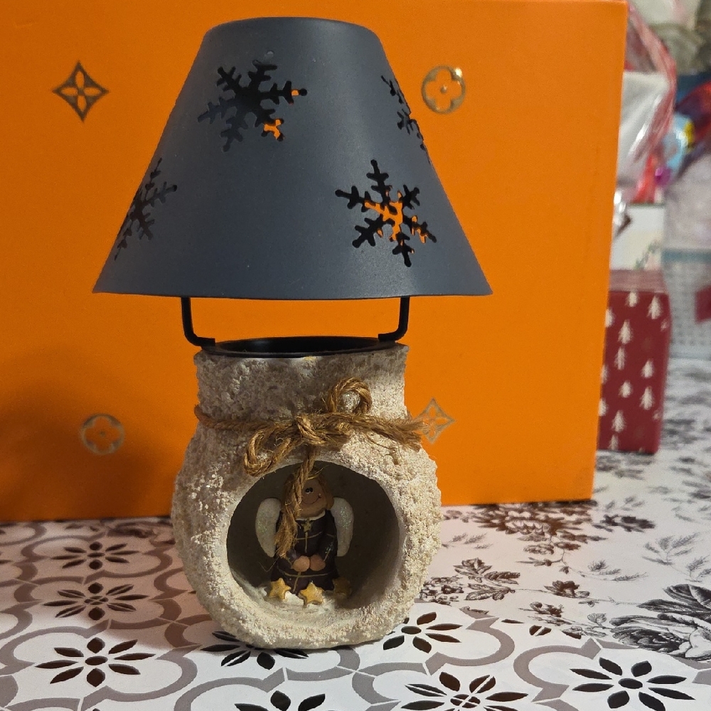 Charming Christmas Tealight Candle Holder with Angel Figurine